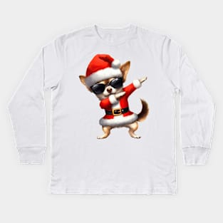 Christmas Chihuahua Dog Dabbing Dance Kids Long Sleeve T-Shirt